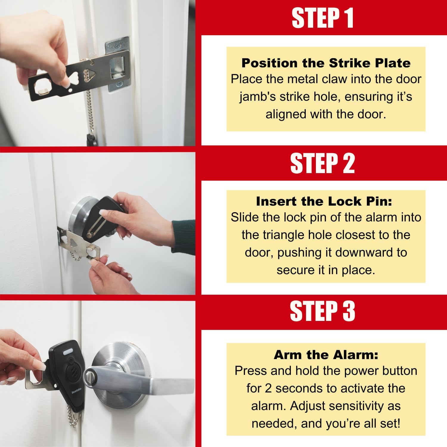 Portable Door Lock with Alarm | Hotel Door Locks for Travelers Security | Loud 130dB Door Security Device for Hotel