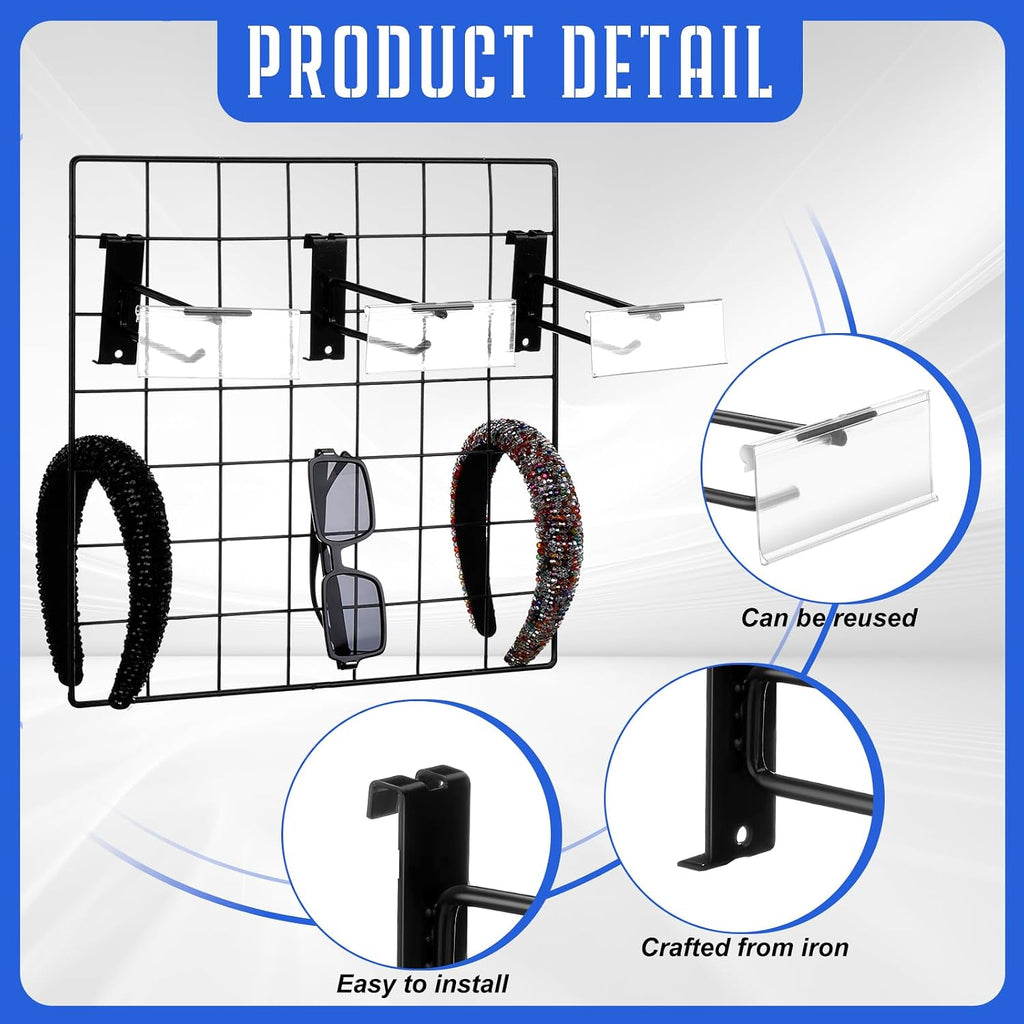 25 Set 6 Inch Grid Wall Hooks, Gridwall Accessory Rack Hooks Panel Hanger, Heavy Duty Double Bar with Price Tag Black