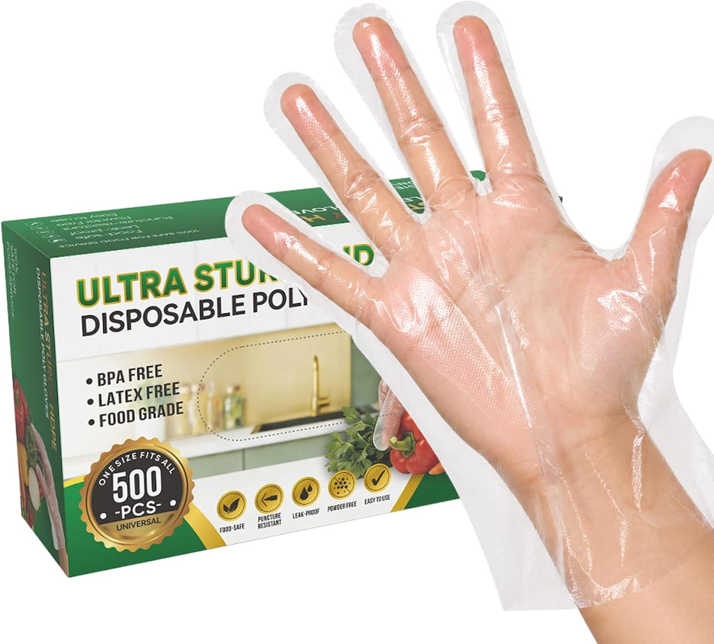 500 Count Disposable Food Prep Gloves, Food Grade Poly Gloves for Kitchen
