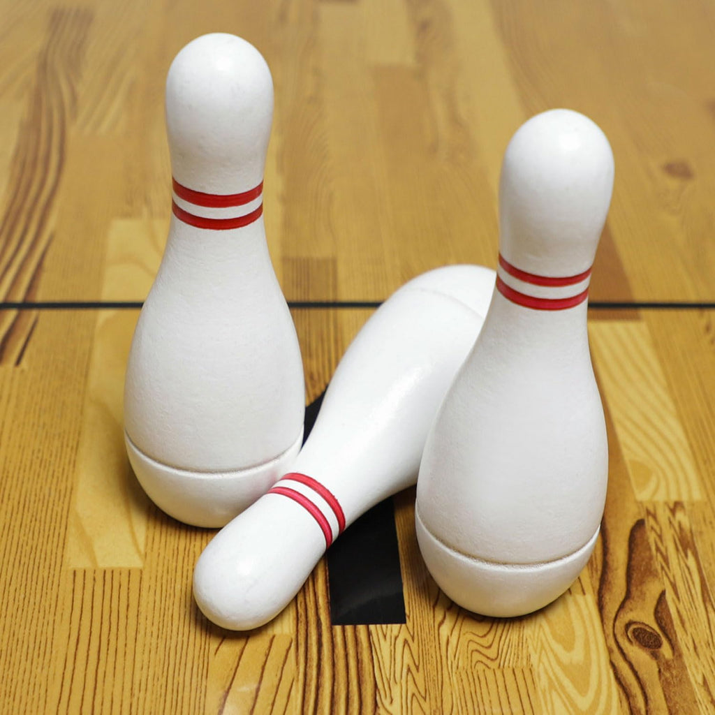 Shuffleboard Bowling Pin Set with 10 Pcs Premium Hardwood Bowling Pins Durabel Triangular Pinsetter Resin Bowling