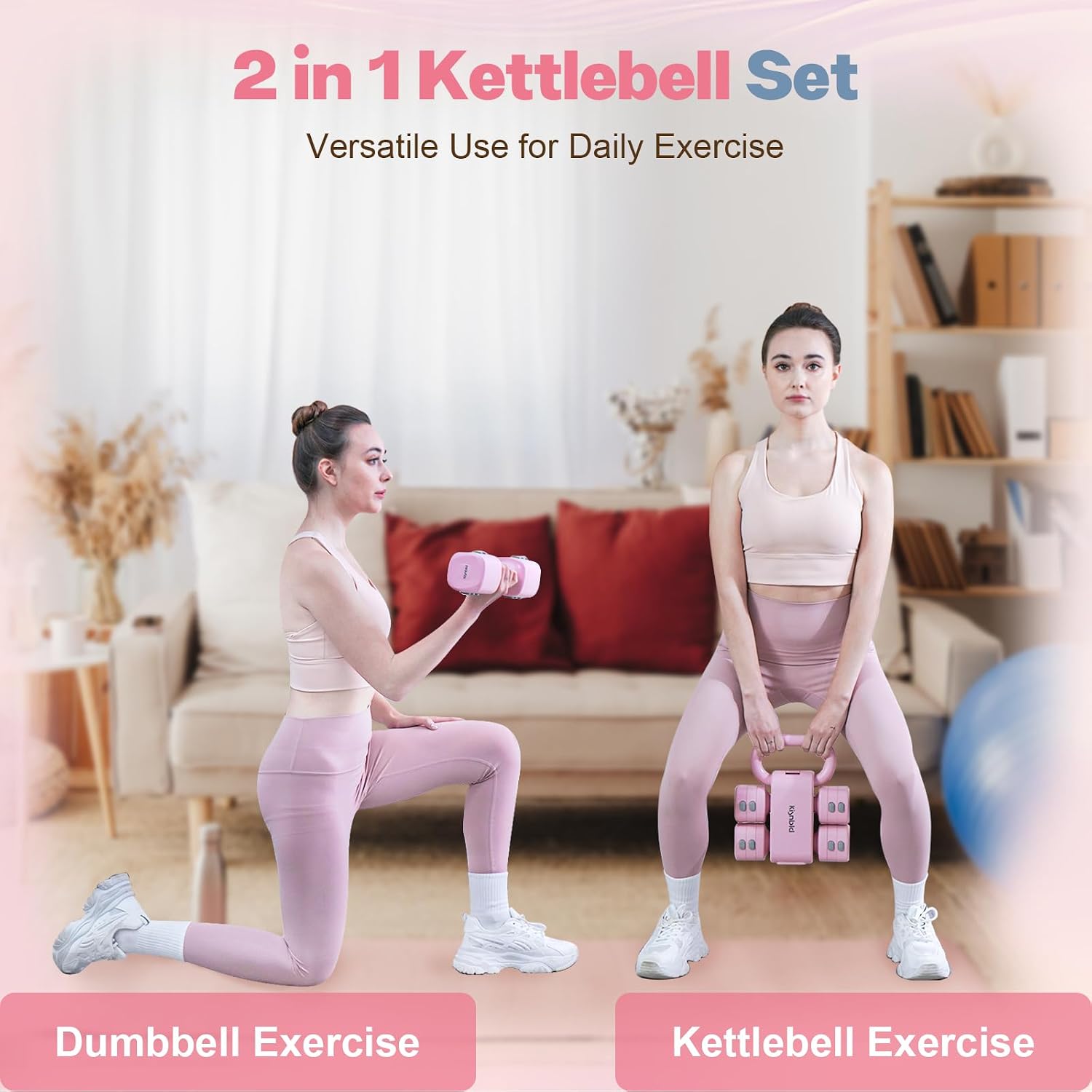 Adjustable Dumbbell Set, 2-in-1 Dumbbells & Kettlebell,Hand Weights | 2.2-5.5lb Each Free Weights for Women Beginners