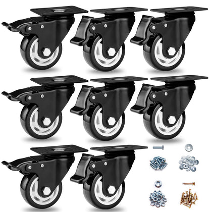 Caster Wheels-3 Inch Swivel Casters Set of 4 Heavy Duty with Brake