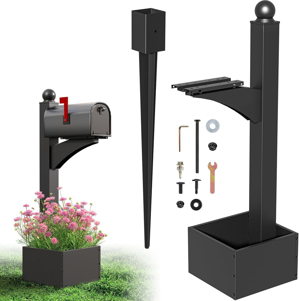56" Decorative Mailbox Post with Planter Box for Outside | For Outside, Tall Decorative Mount, Decorative Post