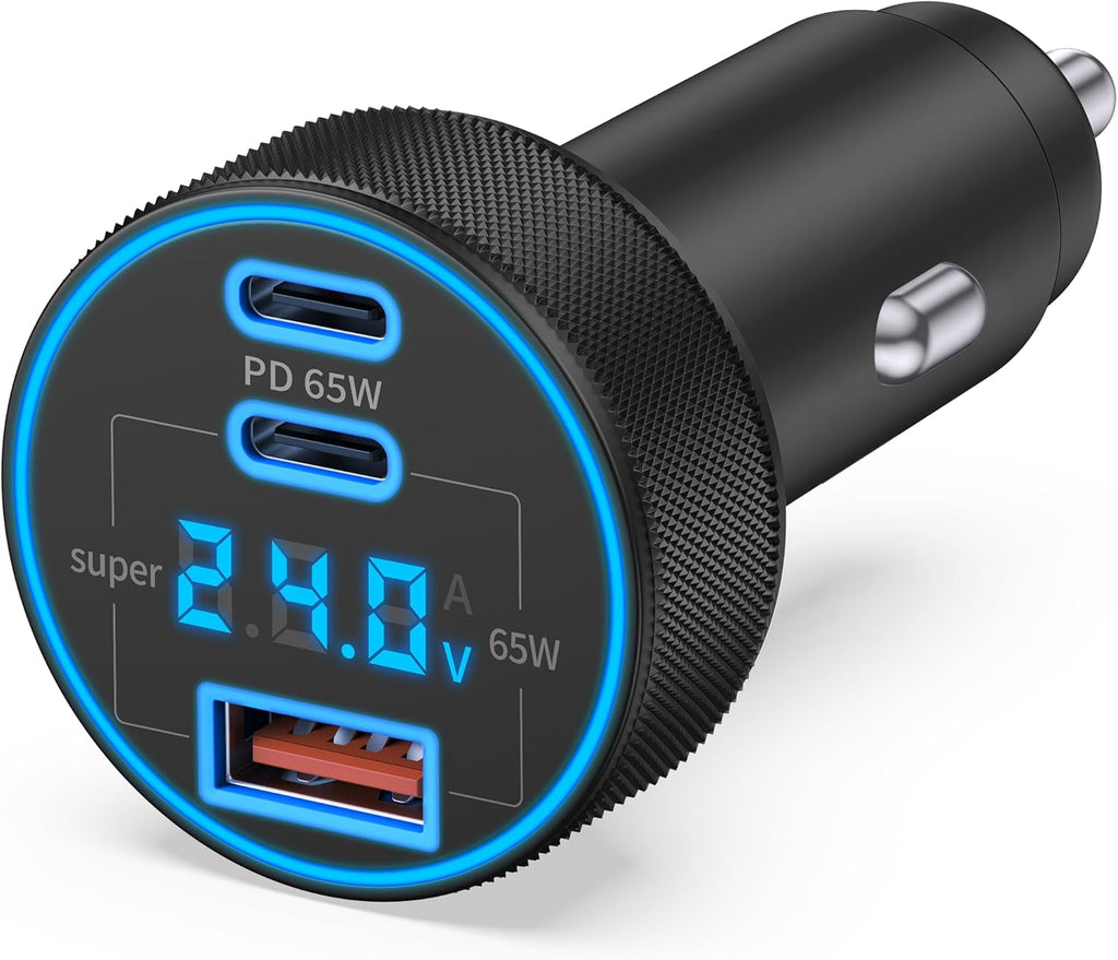 Car Charger USB C, 3-Port 130W Super Fast Car Phone Cigarette Lighter USB Charger, 12-24V USB Outlet Type C Car