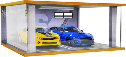 1/18 Scale Wooden Car Garage Display Case Garage Model | 2 Parking Spaces 1/18 Scale LED Light Feature Wooden Garage