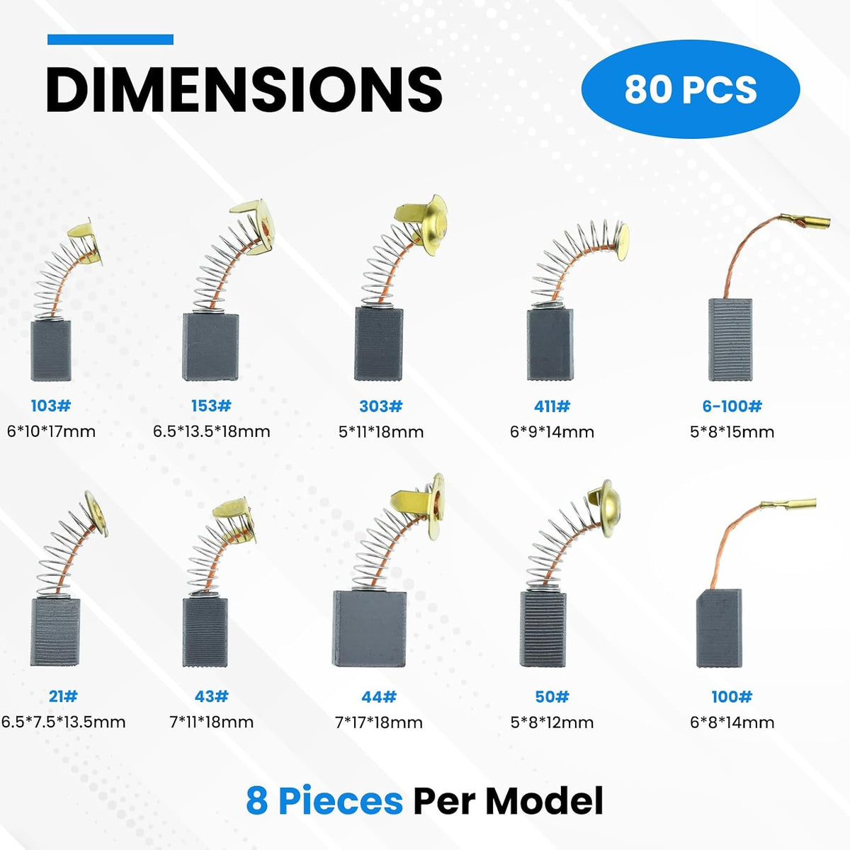 80Pcs Electric Motor Carbon Brushes Set, 10 Different Models