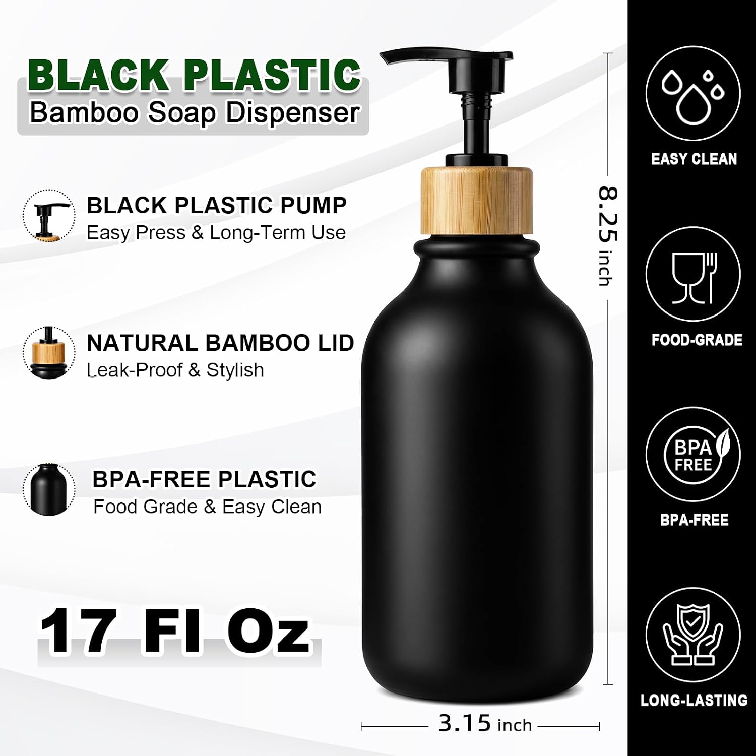 Hand Soap Dispenser Bathroom, Black Dish Soap Dispenser for Kitchen, 17 Fl Oz Plastic Hand and Dish Soap Dispensers