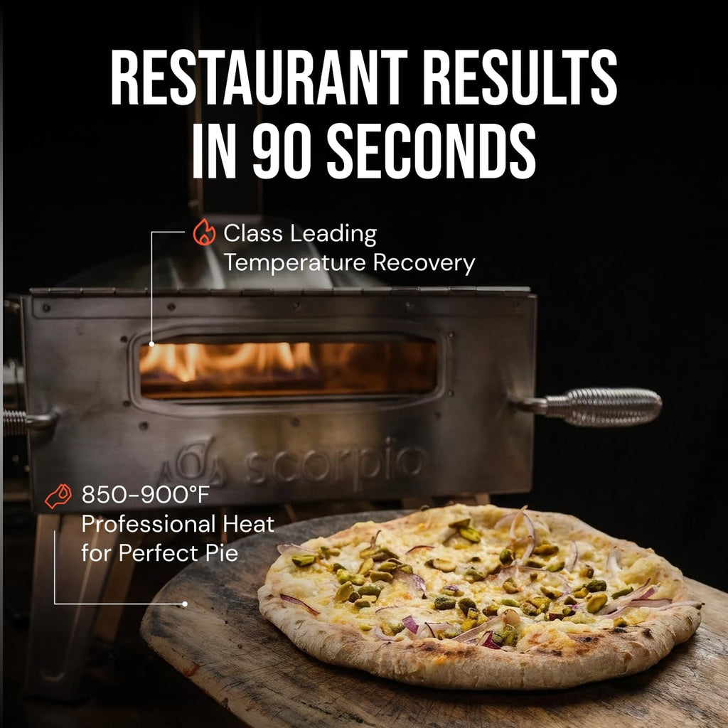 Pizza Oven - Dual Fuel Wood & Propane Portable Outdoor Pizza Oven with 16” Rotating Stone - 90 Second Cook at
