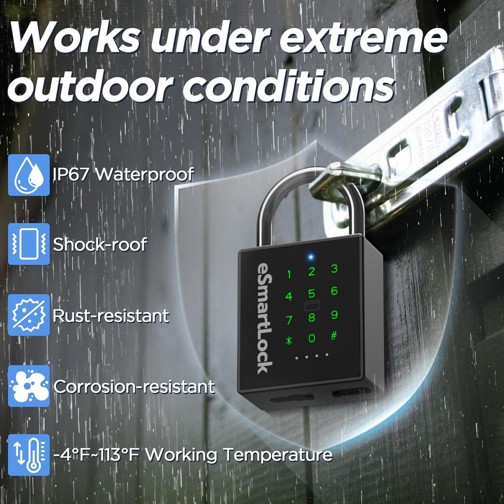 Heavy Duty Smart Padlock,Outdoor Combination Padlock with Key Code RFID | IP67 Waterproof Padlock Anti-Cut Shackle