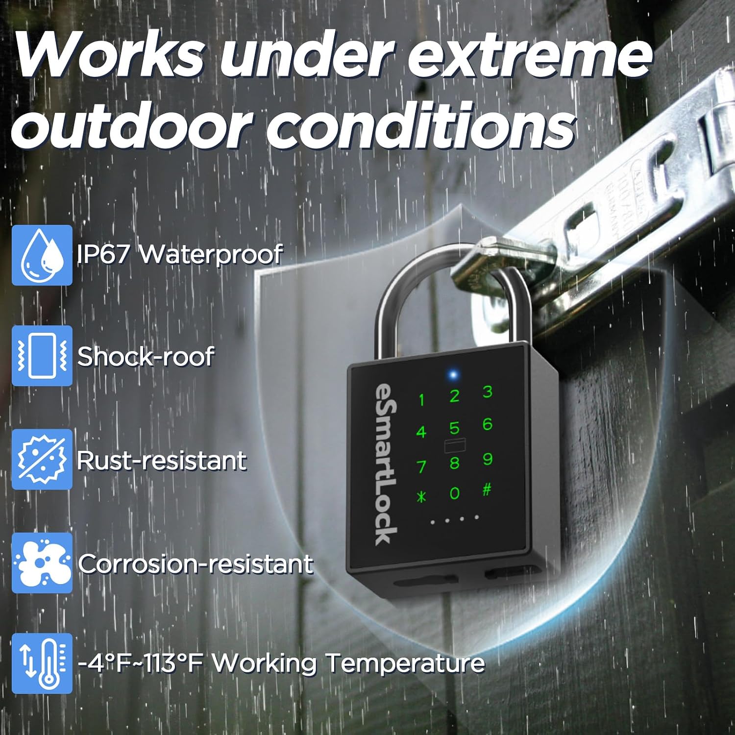 Heavy Duty Smart Padlock,Outdoor Combination Padlock with Key Code RFID | IP67 Waterproof Padlock Anti-Cut Shackle