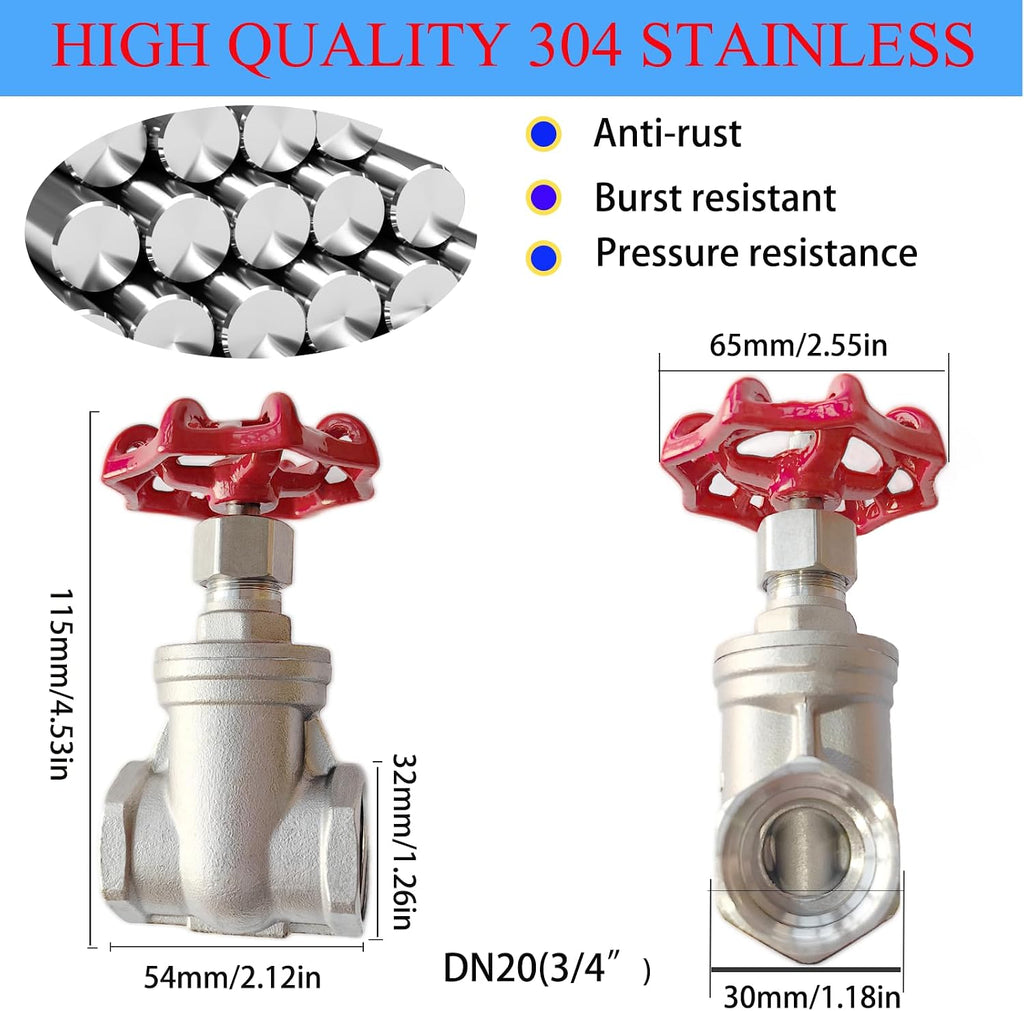 3/4" NPT 304Stainless Steel Gate Valve DN20