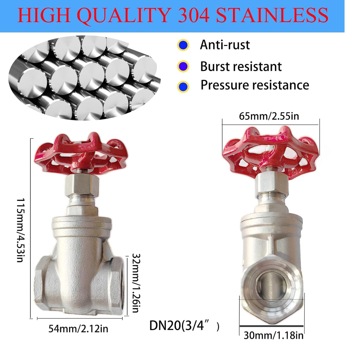 3/4" NPT 304Stainless Steel Gate Valve DN20