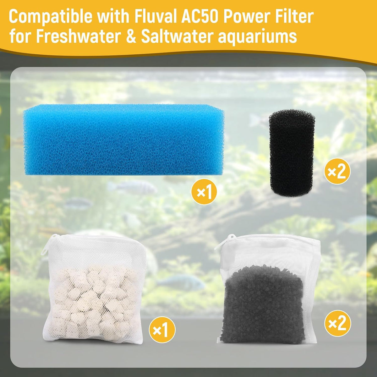 AC50 Aquarium Filter Media Maintenance Kit Compatible with Fluval