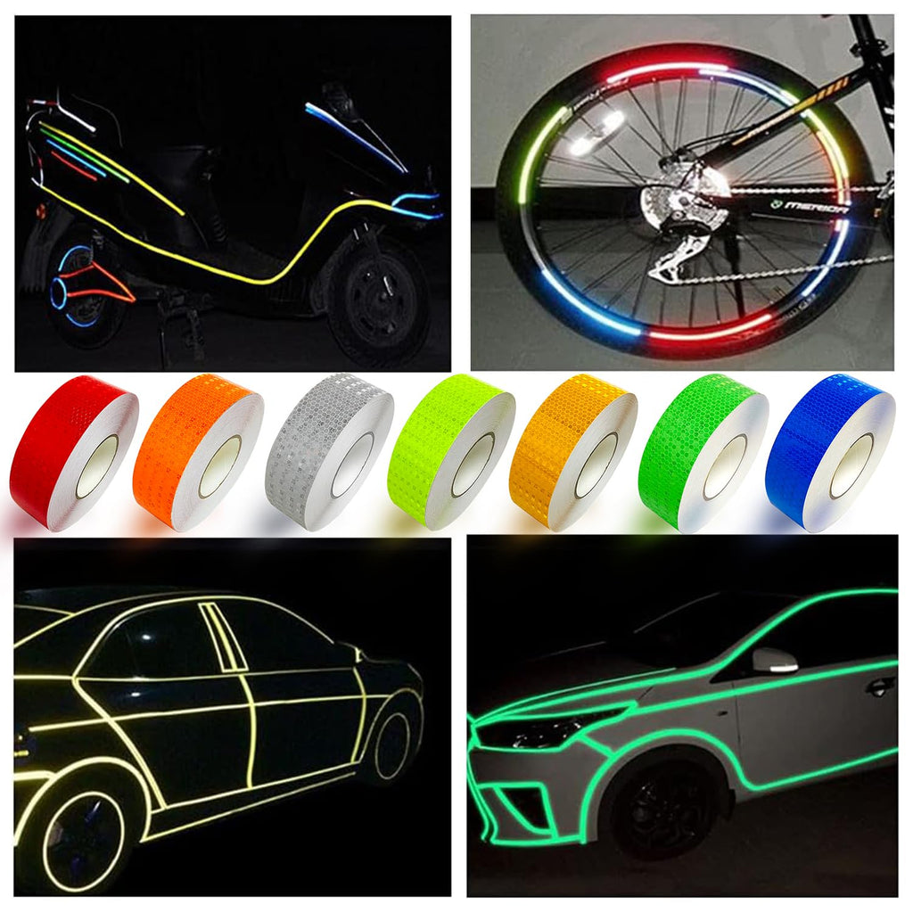Reflective Tape, 7 Rolls, 7 Colors, 1" x 10 ft Each