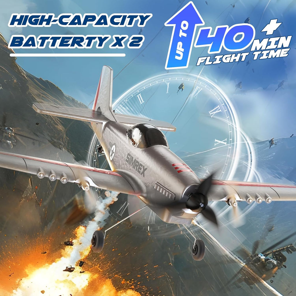 RC Plane for Kids & Beginners - P51 Foam Glider, 2.4GHz 3-Channel Remote Control Airplane Toy with 6-Axis Gyro, Easy