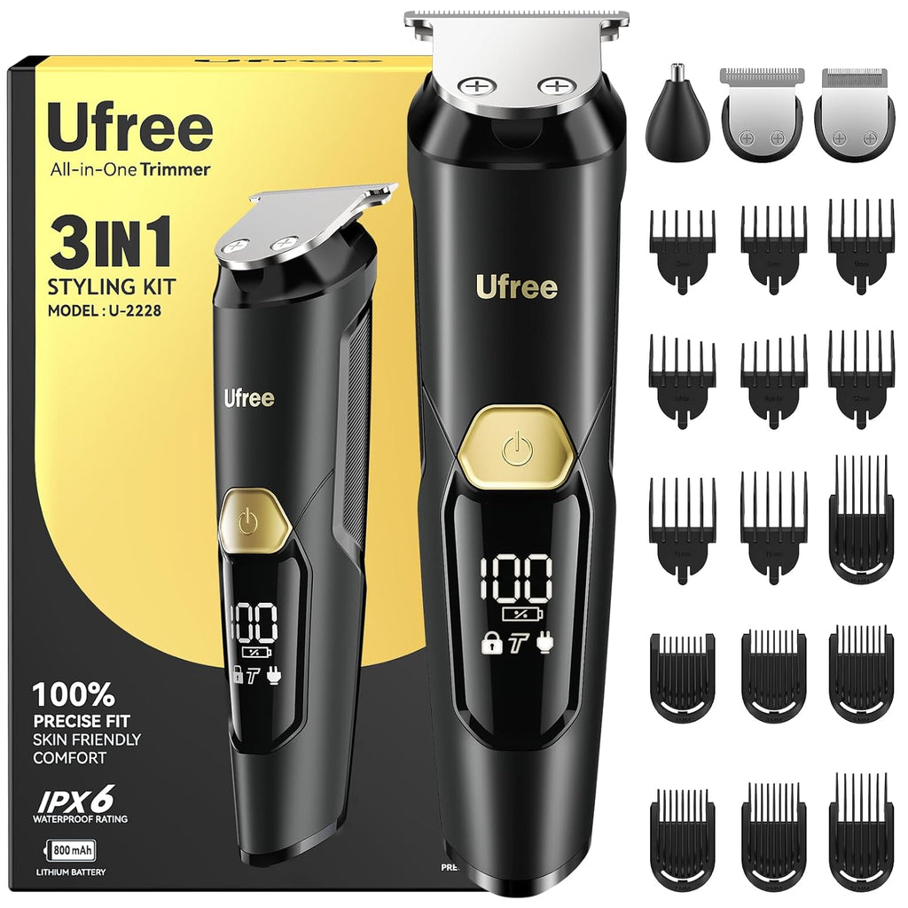 3-in-1 Beard Trimmer for Men, IPX6 Waterproof Electric Razor Shaver, Hair Mustache Body Nose Trimmer, Type-C Clippers