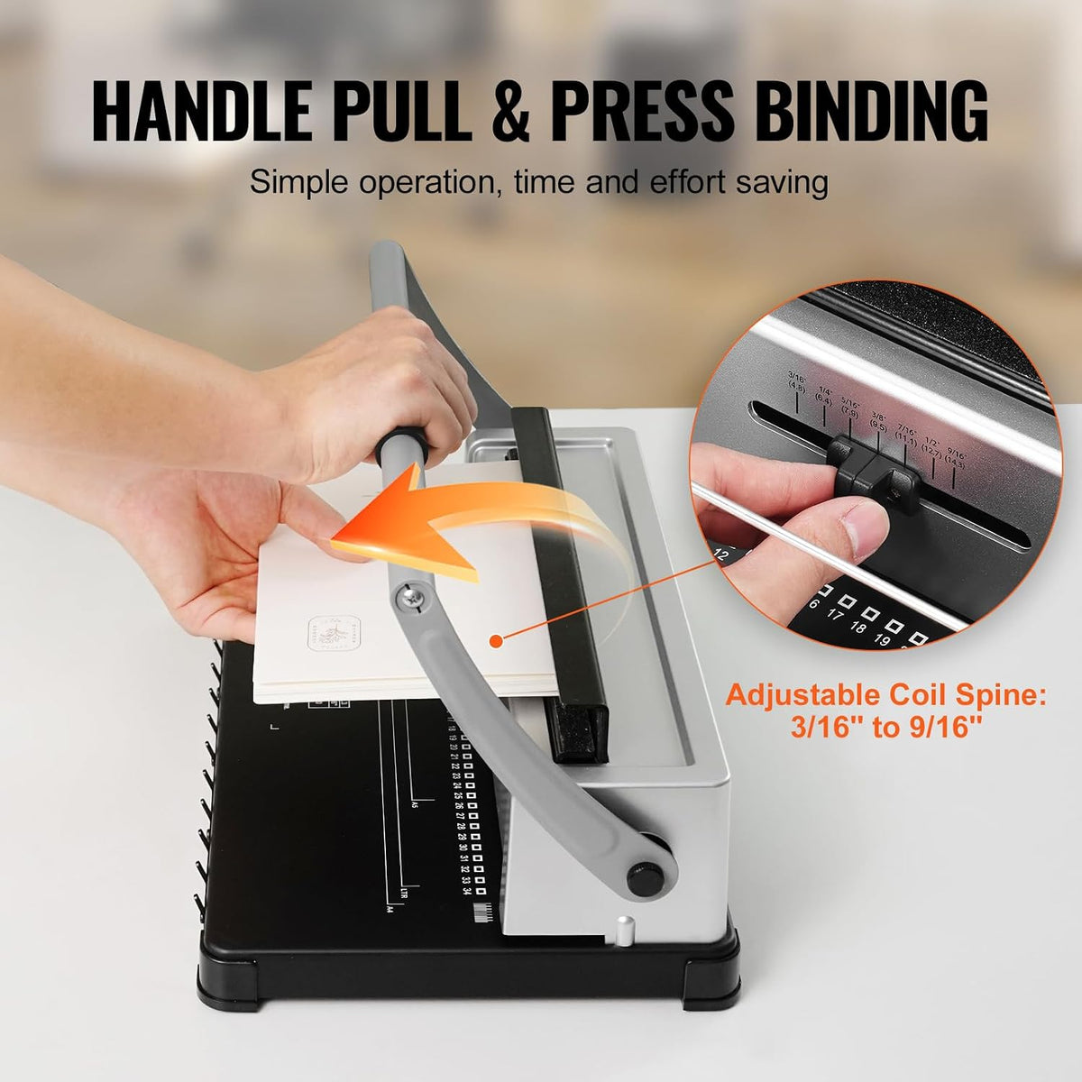 Coil Binding Machine, Manual Book Maker 34-Holes Binding 120 Sheets, Punch Binder with Adjustable Side Margin