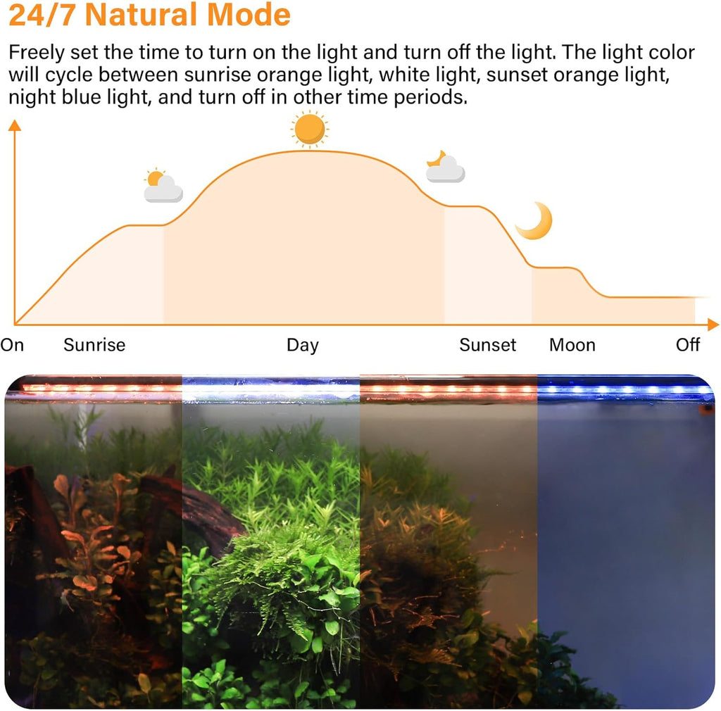Submersible LED Aquarium Light, 11W 12 in 24/7 Mode Fish Tank Light with 5 Rows Beads, with Timer 9 Colors and