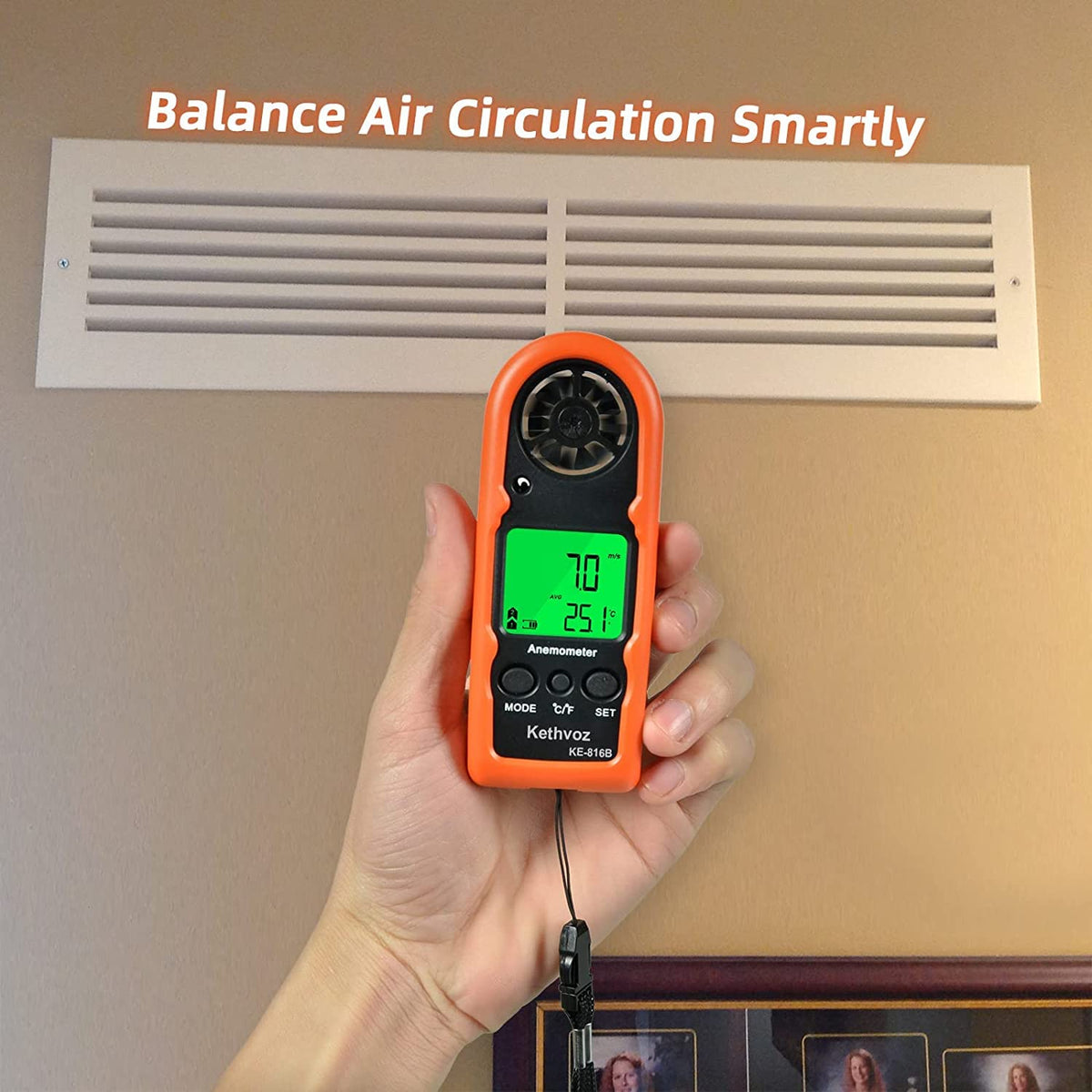 Anemometer Handheld Wind Meter 65mph, Kethvoz Mini Air Velocity Gauge 816B