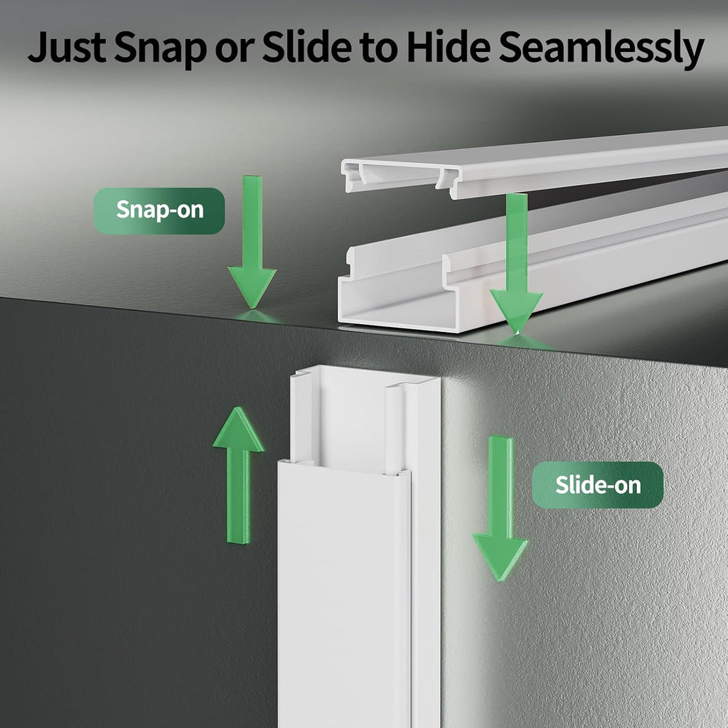 Cord Hider for TV on Wall, White, 212.6in, 15× L14.2in W0.59 H0.4in | Small Cord Covers for 1-2 Wires on Wall