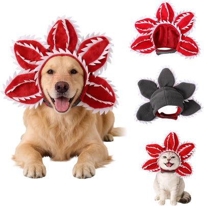 Pet Demon Dog Costume Funny Carnivorous Plant Dog Adjustable Hat Costume with Soft Material Flower Accents (Large)