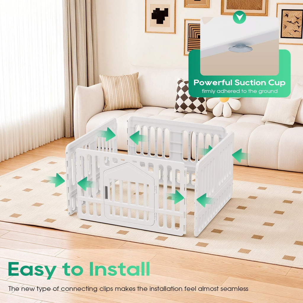 Dog Playpen with Door, 24 Inch Puppy Play Pen for Small Dogs, Indoor Outdoor Plastic Pet Fence, Secure Locking Gate