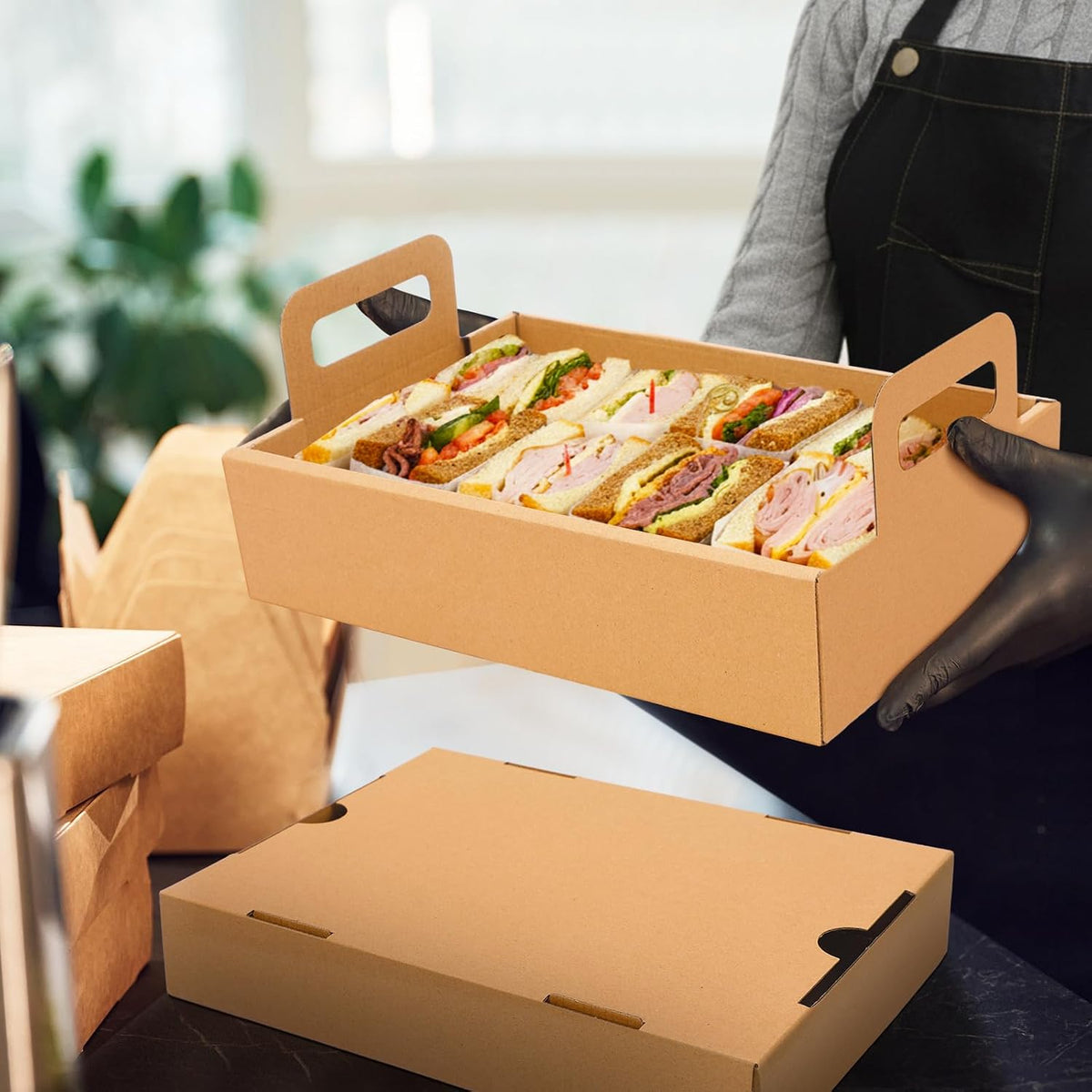 10-pack Kraft Paper Catering Trays with Lids 13 x 9 x 3 Inch