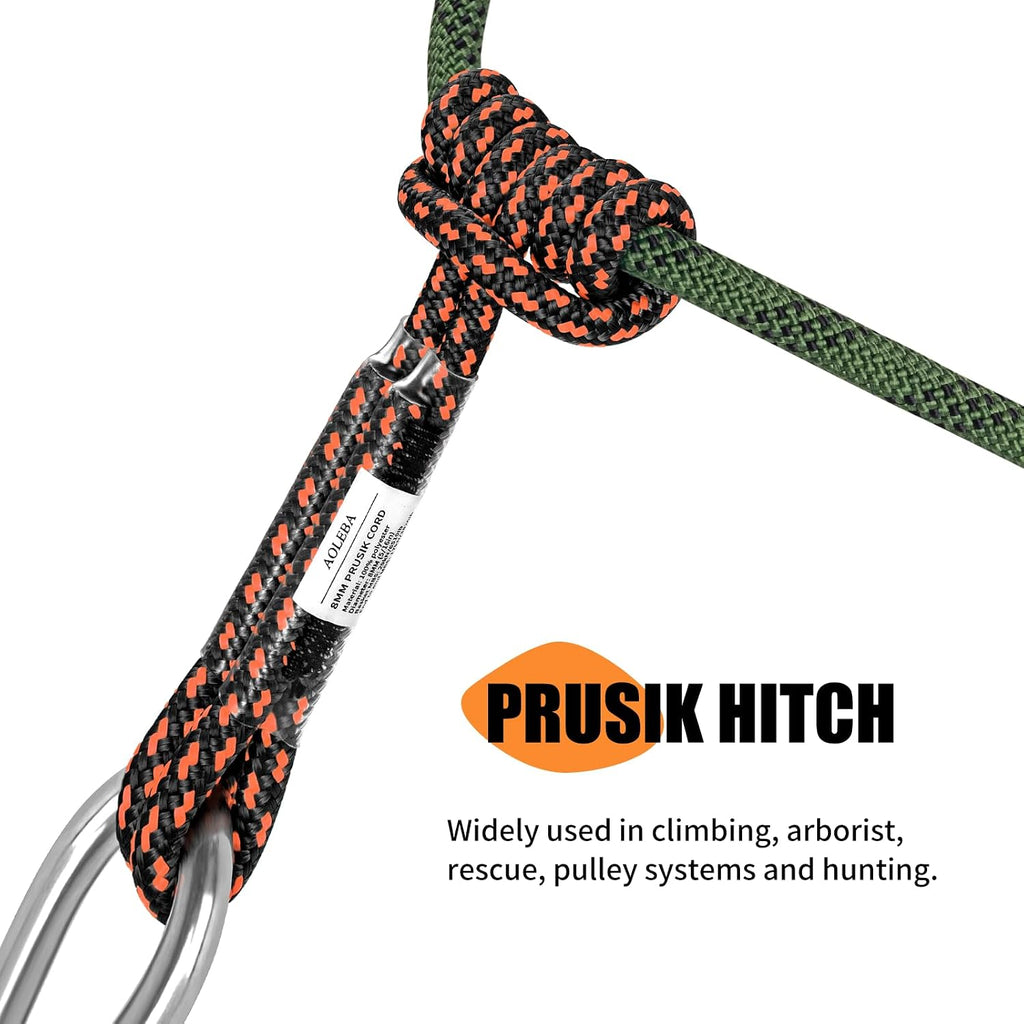 8MM (5/16") Prusik Cord, Pre-Sewn Eye-to-Eye Prusik Loop, Safety Climbing Aider Climb Gear for Arborist Rescue