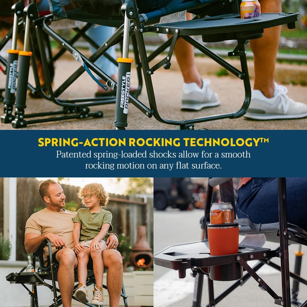 Freestyle Rocker with Side Table Camping Chair | Portable Folding Rocking Chair with Solid, Durable Armrests, Drink
