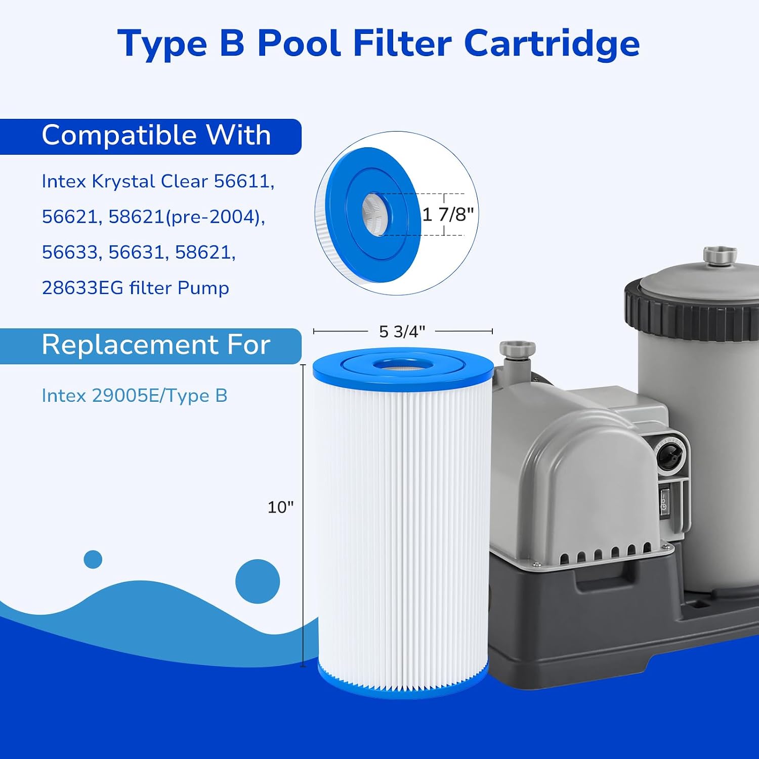 Type B Pool Filters Cartridge Compatible with Intex 2500 GPH Above-Ground Filter Pump, Replaces Intex 29005E Easy Set