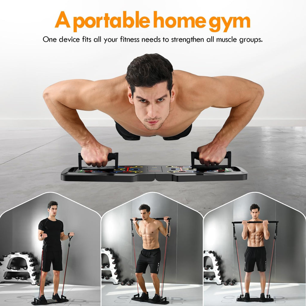Push Up Board,Home Gym,Portable Exercise Equipment,Pilates Bar and 20 Fitness Accessories with Resistance Bands and