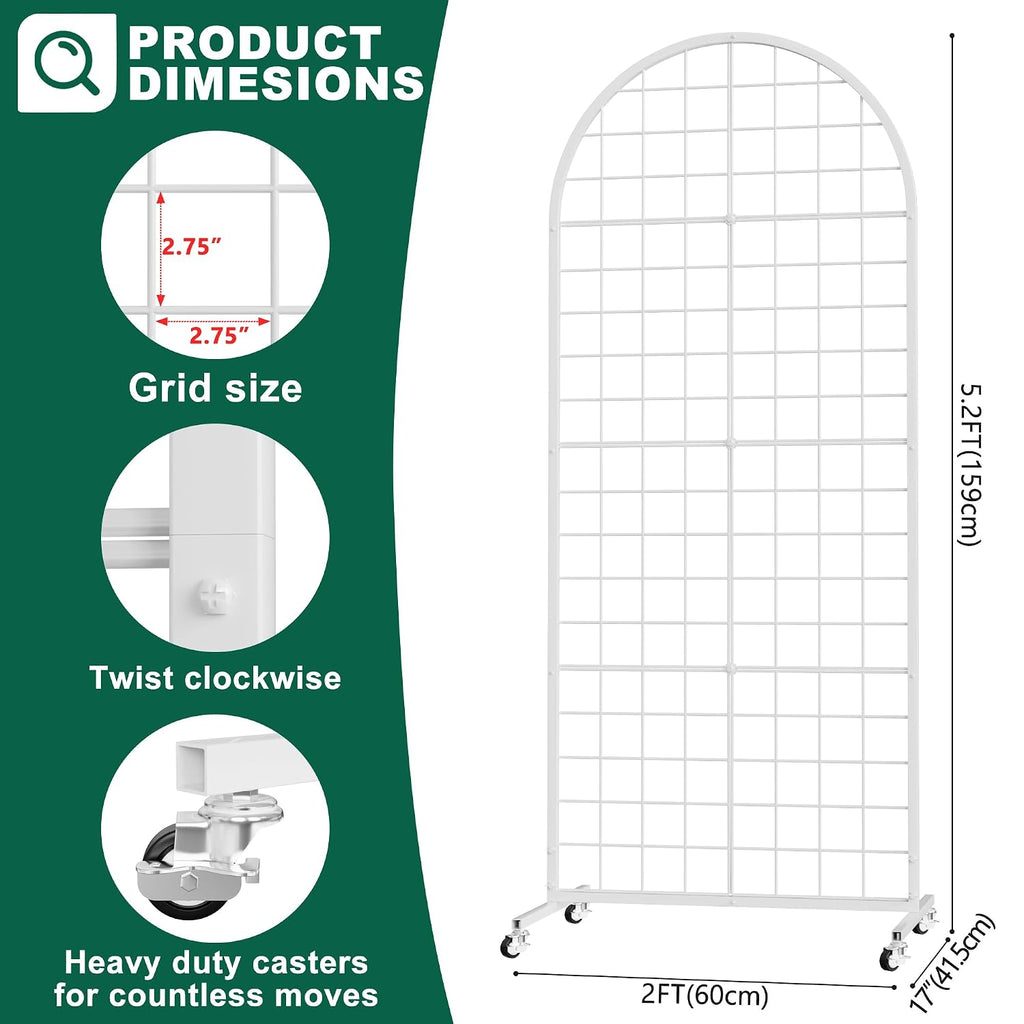 Aseem Metal Grid Wall Panels Display Stand White Movable 2x5.2FT, 1PCS | Wire Wall Grid Panel with T-Base Gridwall