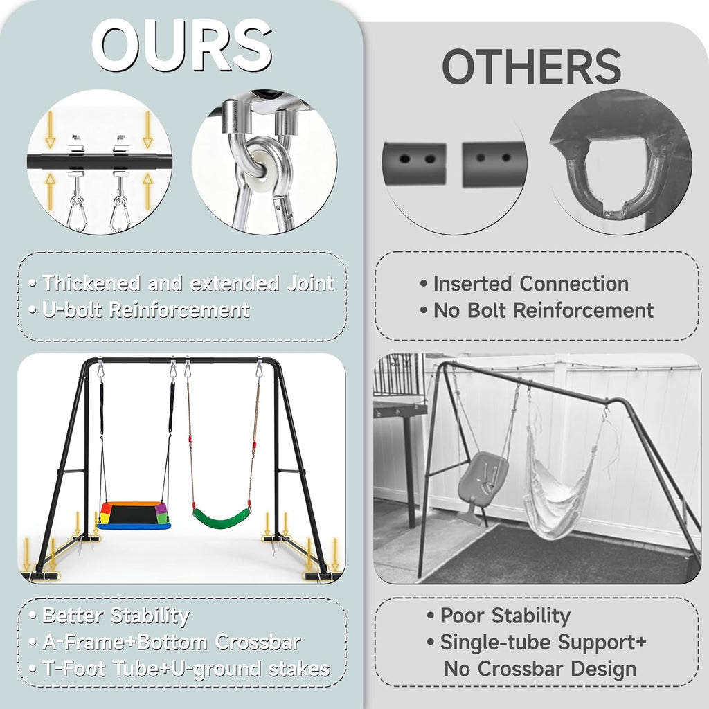 2-in-1 Swing Set for Backyard for Kids, with 1 Platform Swing, 1 Belt Swing, 440lbs Metal Swing Set for Toddler
