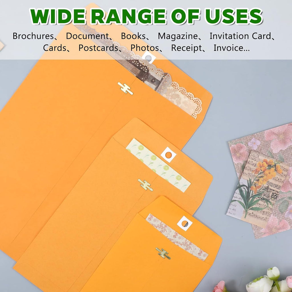 100Pcs Clasp Envelopes, 3 Sizes Paper Envelopes with Clasp Closure