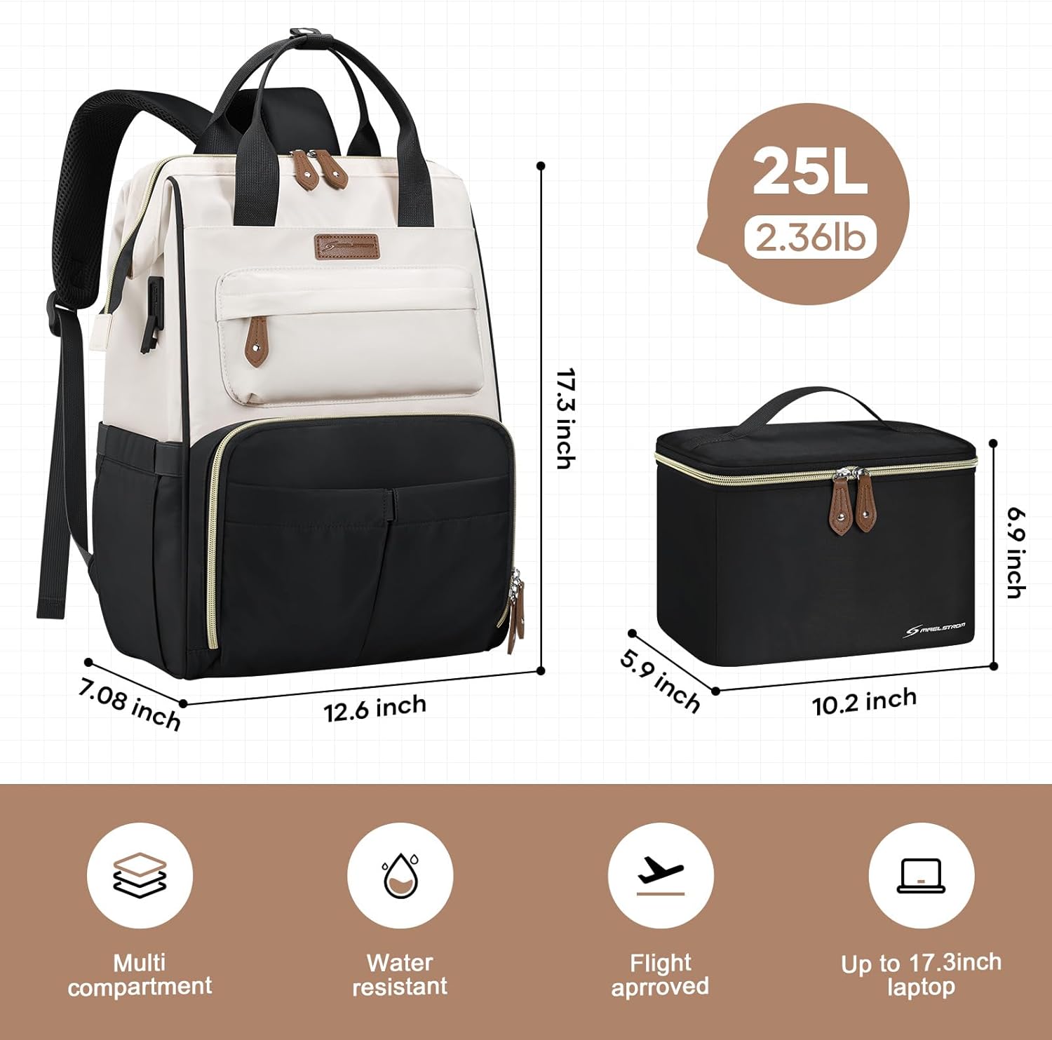Travel Backpack for Women Men,Laptop Backpack Fits 15.6-17.3 Inch Laptop, Nurse/Work Bag with Insulated Lunch Box