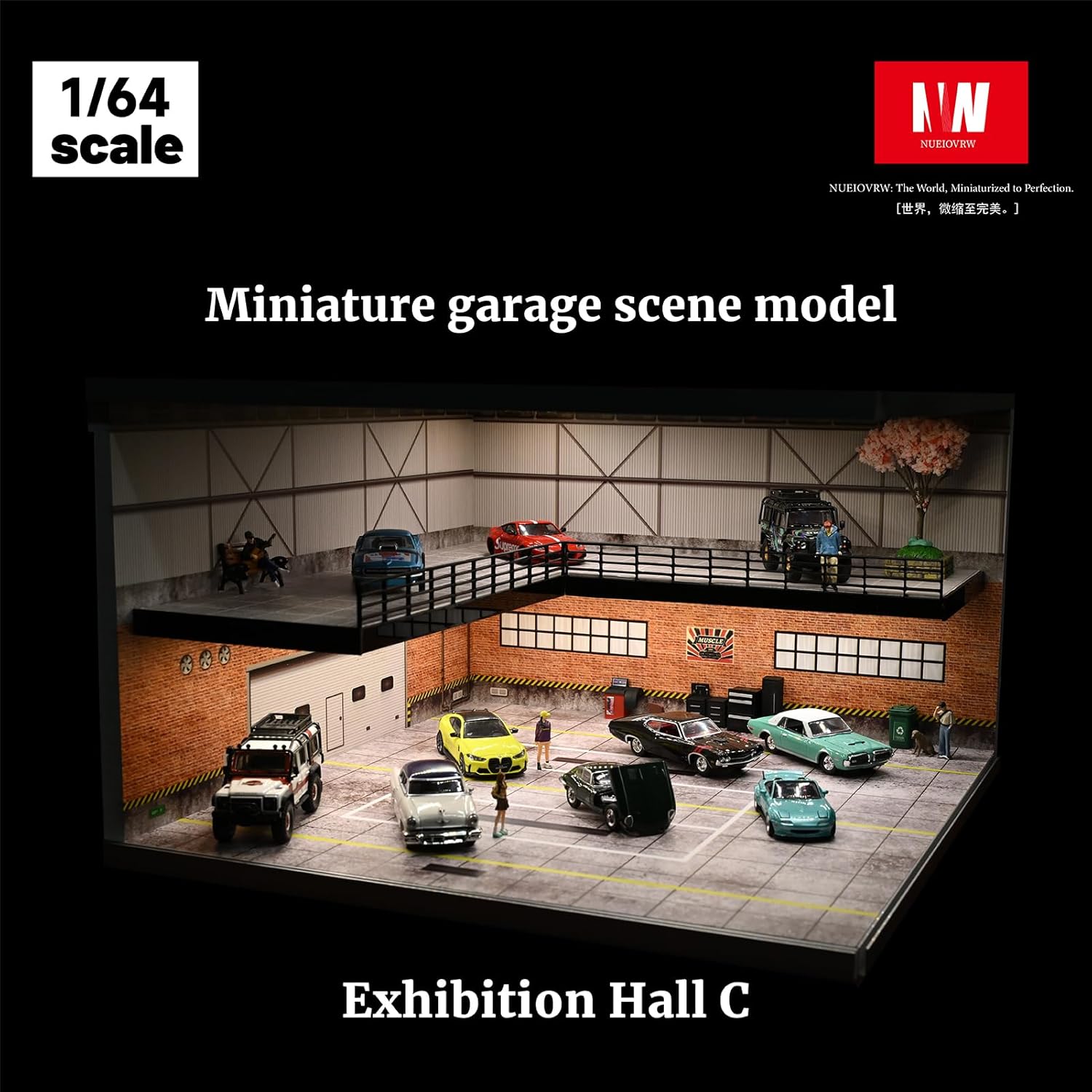 1/64 Diorama 2 Tier Garage Display Case for 1:64 Hot Wheels Diecast Cars | American Parking Lot Display, Double