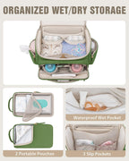 Diaper Bag Backpack with Changing Pad and Insulated Pockets, Green