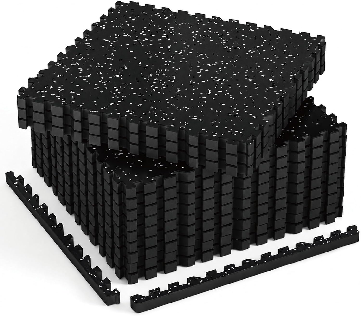 1'' Ultra-Thick 48 Sq Ft Rubber Top Gym Flooring for Home Gym, 12 Tiles High Density EVA Foam Exercise Mats
