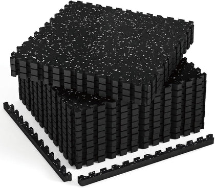 1'' Ultra-Thick 48 Sq Ft Rubber Top Gym Flooring for Home Gym, 12 Tiles High Density EVA Foam Exercise Mats