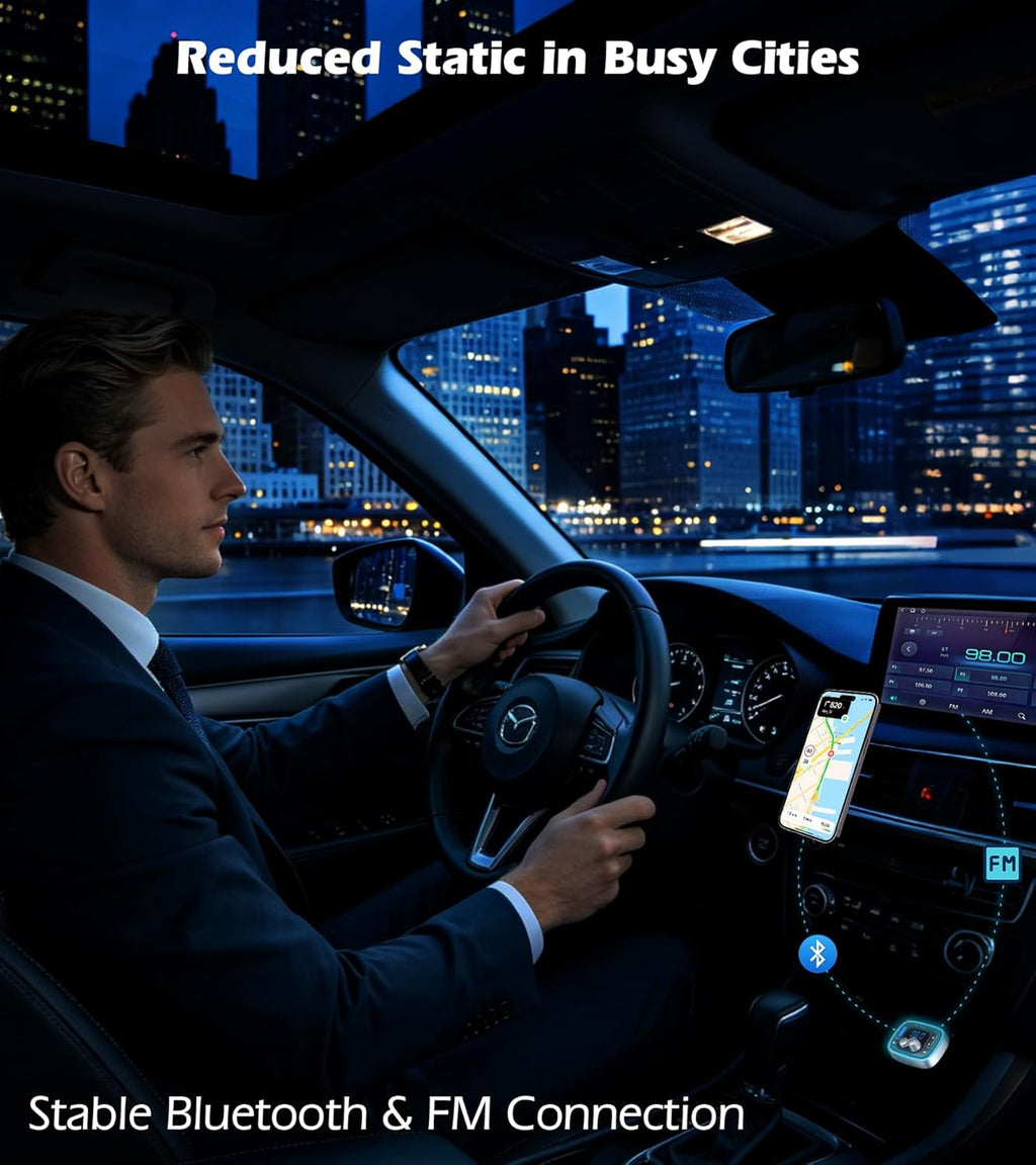 Bluetooth Car Adapter 5.4, FM Transmitter, 48W PD/QC Charger | Enjoy Bluetooth music, GPS navigation and hands-free