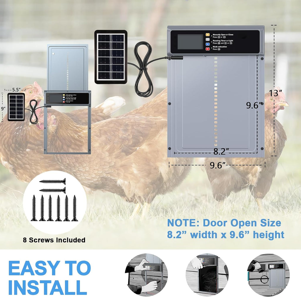 Automatic Chicken Coop Door Solar Powered with Timer & Light Sensor