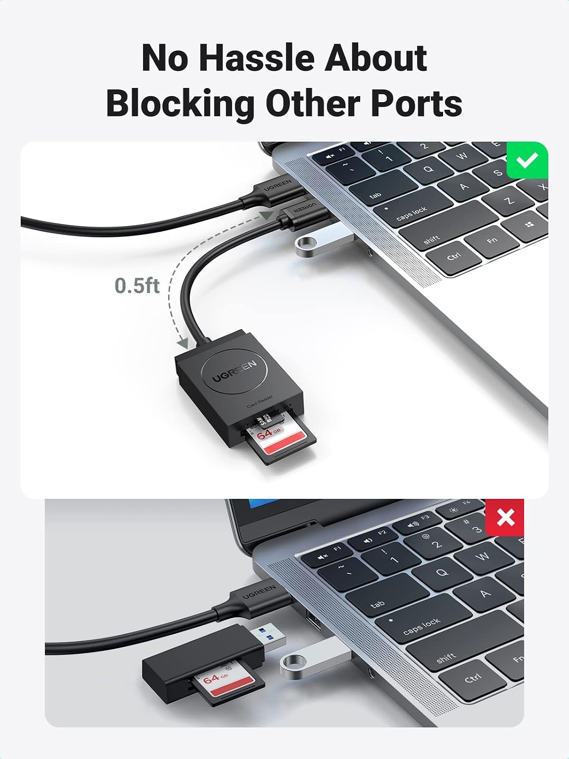 SD Card Reader USB 3.0 | Dual Slot Flash Memory Card Reader TF SD Micro SD for Mac Windows Linux Chrome Read 2 Cards
