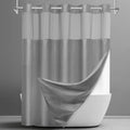 No Hook Shower Curtain with Snap in Liner Set Waffle Shower Curtain for Bathroom Hotel Style Fabric Waterproof Inner