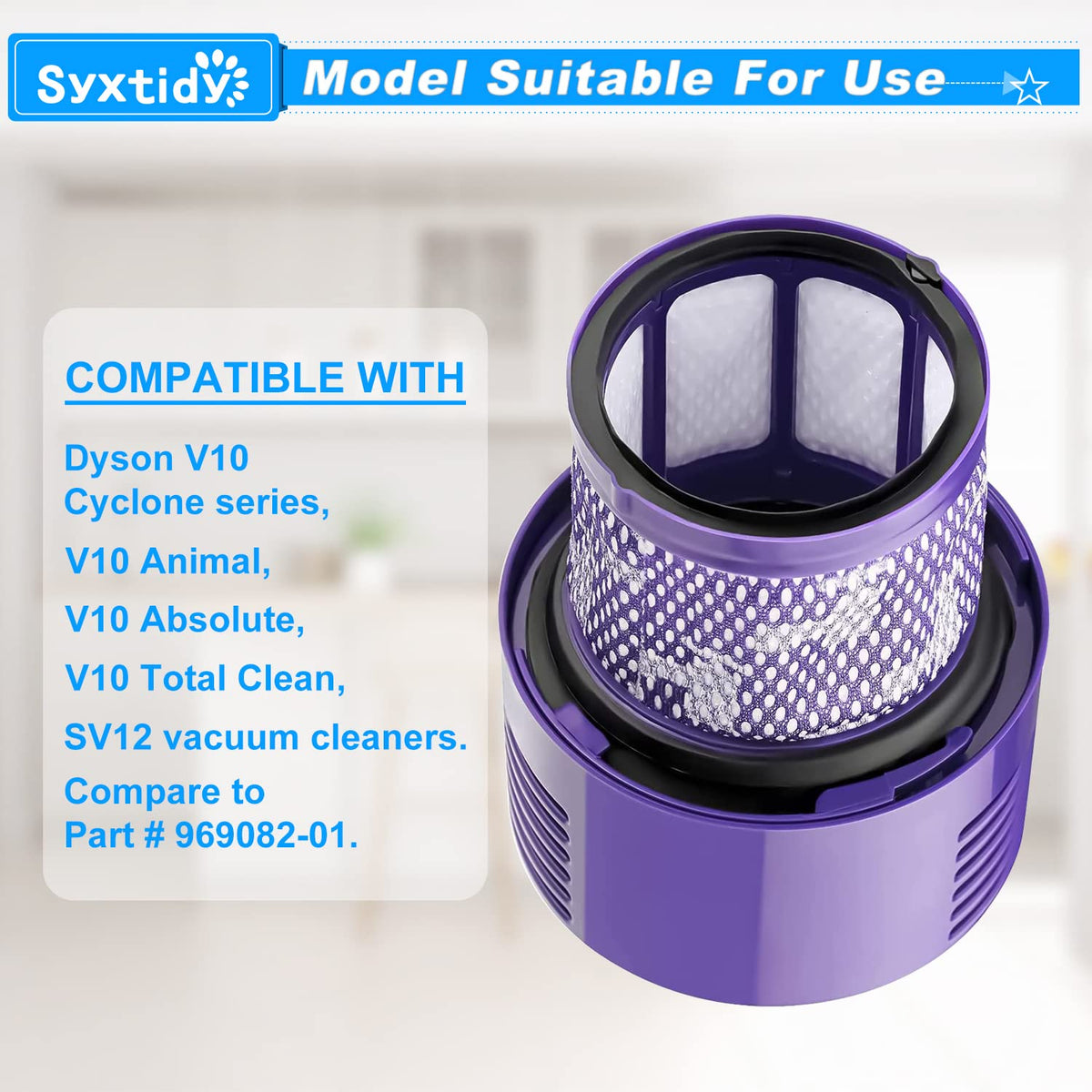 Syxtidy V10 Filter Replacement for Dyson V10, Purple, 2 Pack