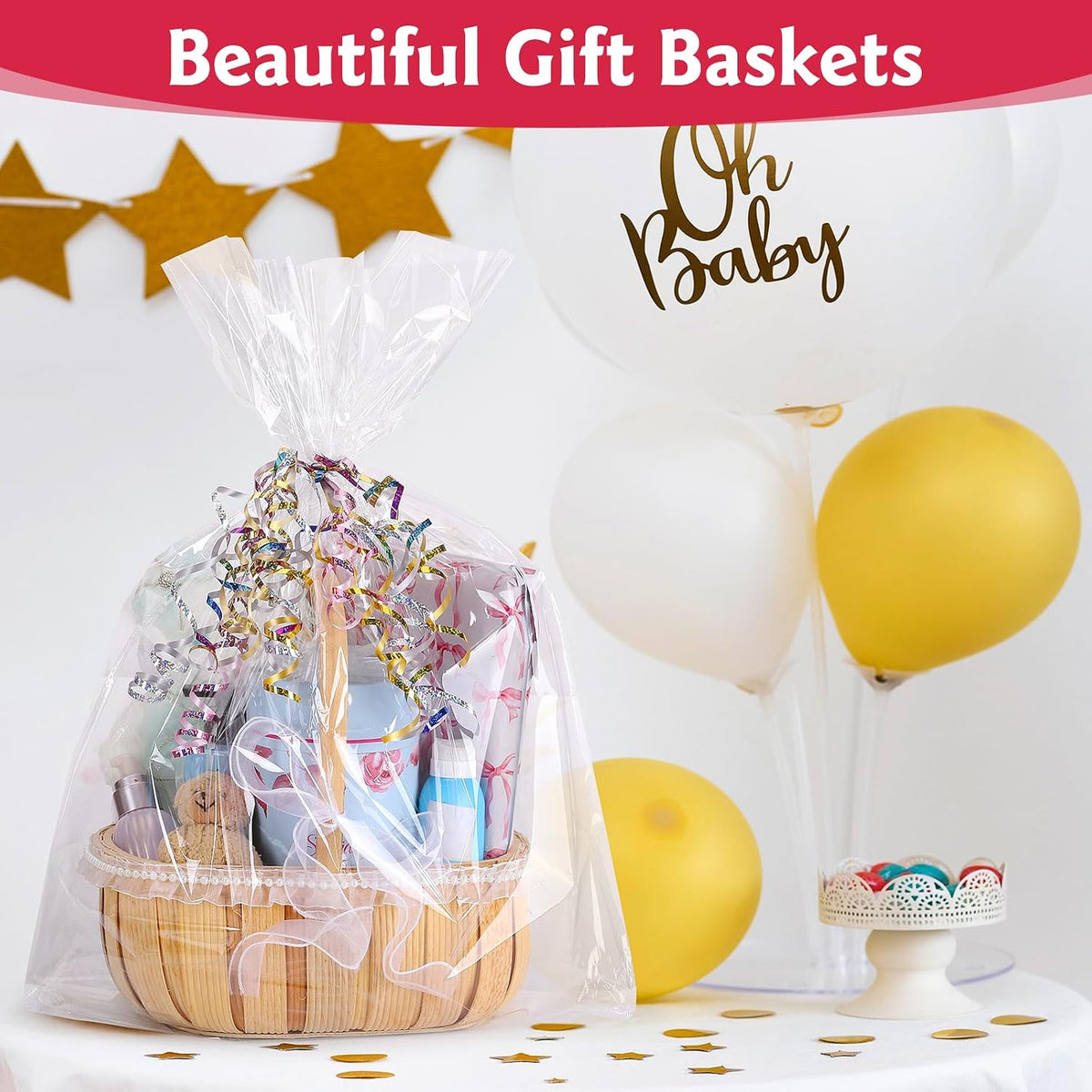 12Pcs Large Cellophane Bags for Gift Baskets 24x30 Inch