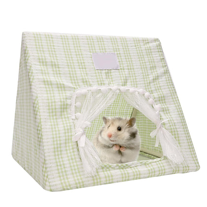 Hamster Hideout Tent with Curtain,Bunny Hideout, Machine Washable Guinea Pig Hide Tent Houses & Habitats, Triangular