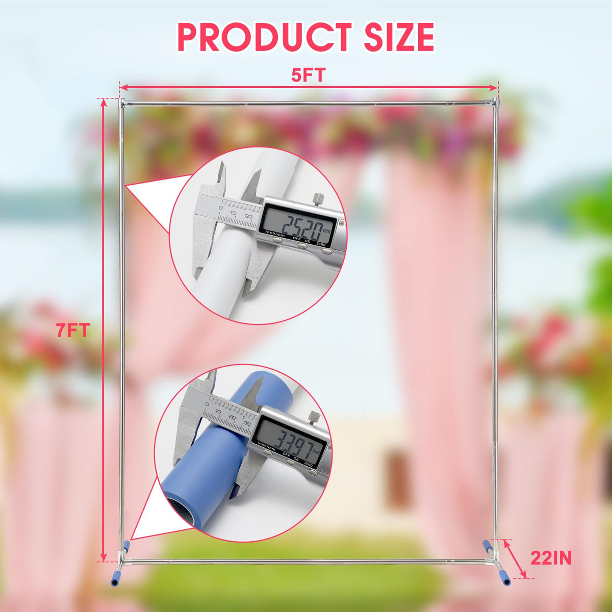 Wedding Arch,7 x 5 FT Metal Arch Backdrop Stand with Support Feet Base,Square Arched Frame for Birthday Party