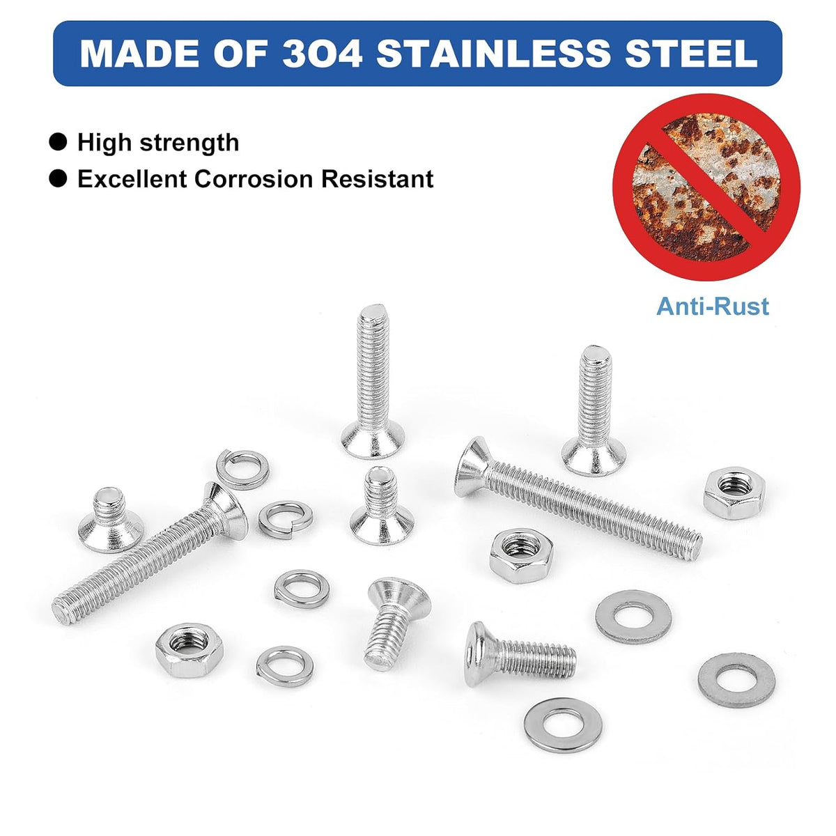 640Pcs Metric M3 Flat Head Hex Socket Cap Screws Assortment Kit, M3x 6/8/10/12/16/20/25/30 Internal Hex Drive Allen Bolts Nuts and Washers Set, 304 Stainless Steel, Fully Threaded, Pitch: 0.5mm