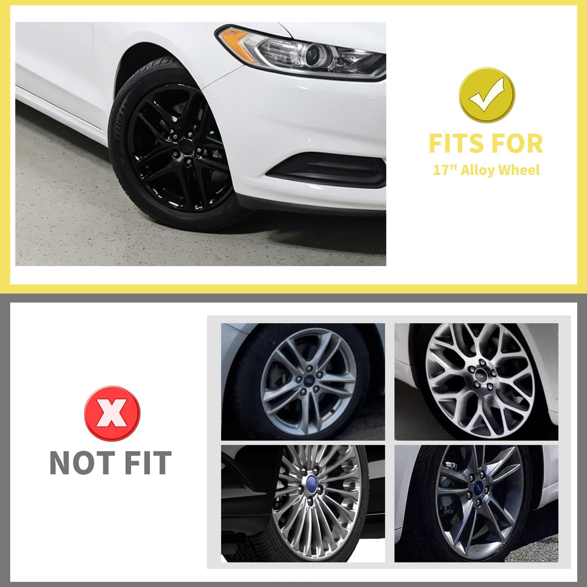4 Pack 17 inch Wheel Skins Compatible with Ford Fusion 2013-2016