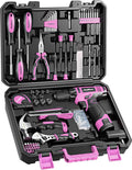 Drill Set, 149-Piece Home Tool Set with 12V Pink Cordless Drill, Tool Box, Hand Tool Kits for Women & Men and DIY